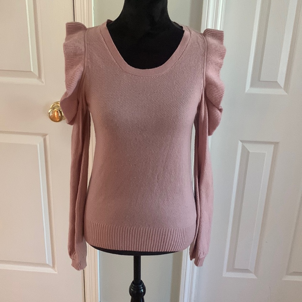 BNWOT Anthropologie/Willow & Clay Cold Shoulder Ruffle Sweater- Size S